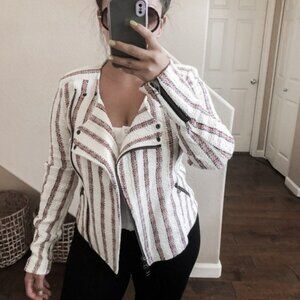 Veronica Beard Mara Striped Tweed Moto Zip up Jacket